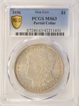 1896 $1 Morgan Dollar Partial Collar Strike PCGS MS63