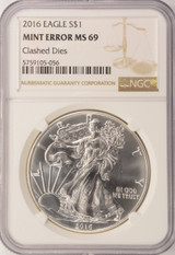 2016 $1 Silver Eagle Clashed Dies Obverse & Reverse NGC MS69