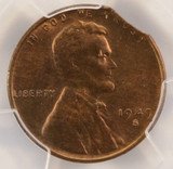 1949-S 1c Wheat Cent Curved Clip at K-1 PCGS MS64 RB