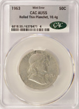 1963 50c Franklin Half Rolled Thin Planchet 10.4 Grams CACG AU55