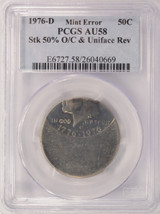 1976-D 50c Bicentennial Half Struck 50% Off-Center & Uniface Reverse PCGS AU58