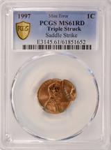1997 1c Lincoln Cent Triple-Strike, 2nd-3rd Saddle-Strike PCGS MS61 Red