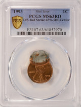 1993 1c Lincoln Cent Double-Struck 2nd 65% Off-Center PCGS MS63 Red