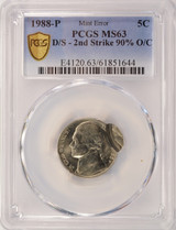 1988-P 5c Jefferson Nickel Double-Struck, 2nd 90% Off-Center PCGS MS63