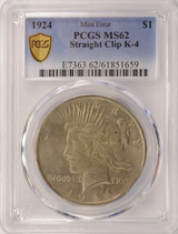 1924 $1 Peace Dollar Straight Clip at K-4 PCGS MS62