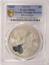 2000 $1 Silver Eagle Struck Through Reverse PCGS MS64