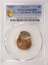 1997 1c Lincoln Cent Double-Struck, 2nd 70% Off-Center PCGS MS62 Red