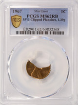 1967 1c Lincoln Cent Huge 55% Curved Clip 1.39 Grams PCGS MS62 RB