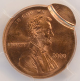 2000 1c Lincoln Cent Double-Struck, 2nd 95% Off-Center & Broadstruck PCGS MS63 Red