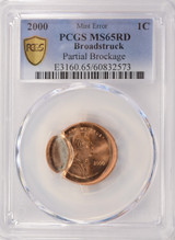 2000 1c Lincoln Cent Broadstruck and Partial Brockage PCGS MS65 Red