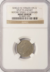 Shield Nickel 5c Split Planchet Before Strike AU