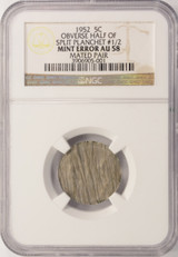 (2 Coins) 1952 5c Jefferson Nickel Split Planchet After Strike NGC AU58