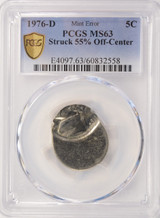 1976-D 5c Jefferson Nickel Struck 55% Off-Center PCGS MS63