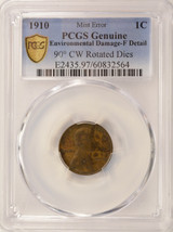 1910 1c Wheat Cent 90 Degree Rotated Dies PCGS F Details
