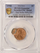 1990 1c Lincoln Cent Double-Struck, 2nd 90% Off-Center PCGS UNC Details