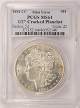 1884-CC $1 Morgan Dollar 1/2'' Cracked Planchet PCGS MS64