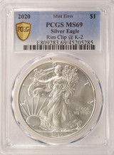 2020 $1 Silver Eagle Rim Clip at K-2 PCGS MS69
