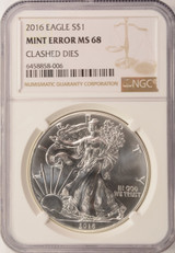 2016 $1 Silver Eagle Clashed Dies Obverse & Reverse NGC MS68
