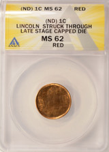 1c Lincoln Cent Mid-Stage Brockage Die Cap Strike ANACS MS62 Red