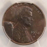 1974-D 1c Lincoln Cent Cud Major Die Break PCGS MS64 BN
