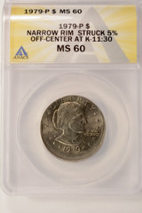 1979-P $1 SBA Dollar Struck 5% Off-Center ANACS MS60