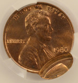 1980 1c Lincoln Cent Double-Struck, 2nd 90% Off-Center CACG MS64 Red