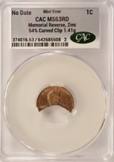 ND 1c Lincoln Cent 54% Curved Clip CACG MS63 Red