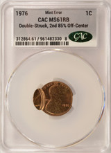 1976 1c Lincoln Cent Double-Struck, 2nd 85% Off-Center CACG MS61 RB