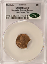 ND 1c Lincoln Cent 10% Curved Clip CACG MS62 RB