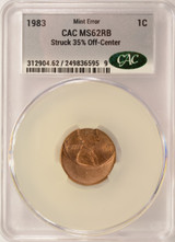 1983 1c Lincoln Cent Struck 35% Off-Center CACG MS62 RB