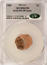 1983 1c Lincoln Cent Struck 50% Off-Center CACG MS62 Red