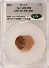 1983 1c Lincoln Cent Struck 45% Off-Center CACG MS63 Red
