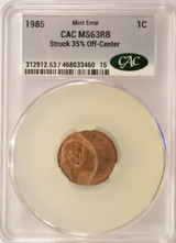 1985 1c Lincoln Cent Struck 35% Off-Center CACG MS63 RB