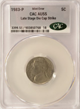 1983-P 5c Jefferson Nickel Late Stage Die Cap Strike CACG AU55
