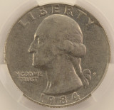 1984-P 25c Washington Quarter Cud Major Die Break CACG AU50