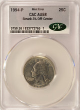 1994-P 25c Washington Quarter Struck 3% Off-Center CACG AU58