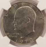 1972 $1 Ike Dollar 3% Curved Clip at K-10 NGC MS62