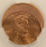 2000 1c Lincoln Cent Struck 20% Off-Center CACG MS64 Red