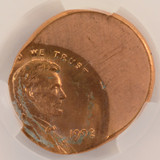 1992 1c Lincoln Cent Struck 45% Off-Center CACG MS63 Red