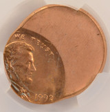 1992-x 1c Lincoln Cent Struck 55% Off-Center CACG MS65 Red