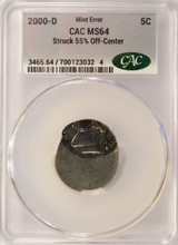 2000-D 5c Jefferson Nickel Struck 55% Off-Center CACG MS64