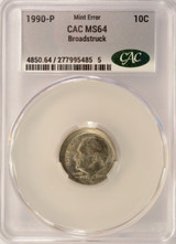 1990-P 10c Roosevelt Dime Broadstruck CACG MS64