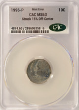 1996-P 10c Roosevelt Dime Struck 15% Off-Center CACG MS63