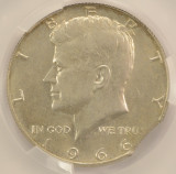 1966 50c Kennedy Half 2% Curved Clip CACG AU58