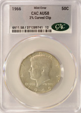 1966 50c Kennedy Half 2% Curved Clip CACG AU58