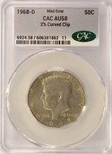 1968-D 50c Kennedy Half 2% Curved Clip CACG AU58
