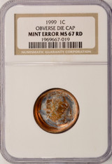 1999 1c Lincoln Cent Deep Die Cap NGC MS67 Red