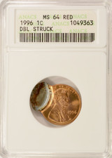 1996 1c Lincoln Cent Double-Struck, 2nd 70% Off-Center 2-Dates ANACS MS64 Red