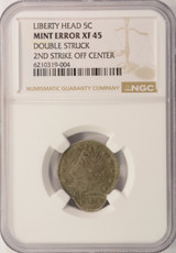 (1883-1899) 5c Liberty Nickel Double-Struck, 2nd 90% Off-Center NGC XF45