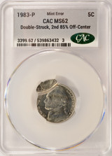 1983-P 5c Jefferson Nickel Double-Struck, 2nd 85% Off-Center & Uniface CACG MS62